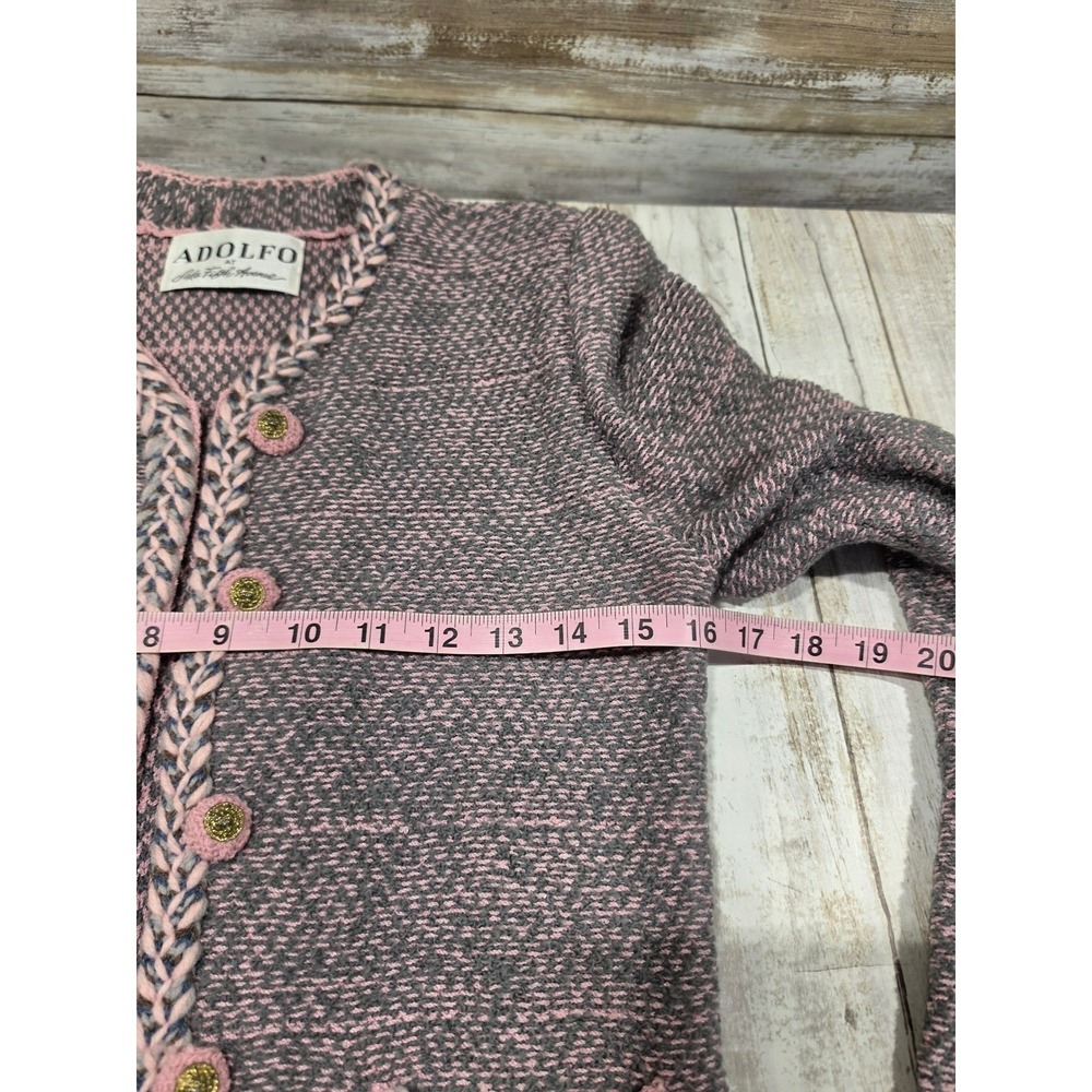 Adolfo Saks Fifth Avenue 3pc Suit Wool Knit Jacket Skirt Silk Blouse Pink Grey - Picture 15 of 16
